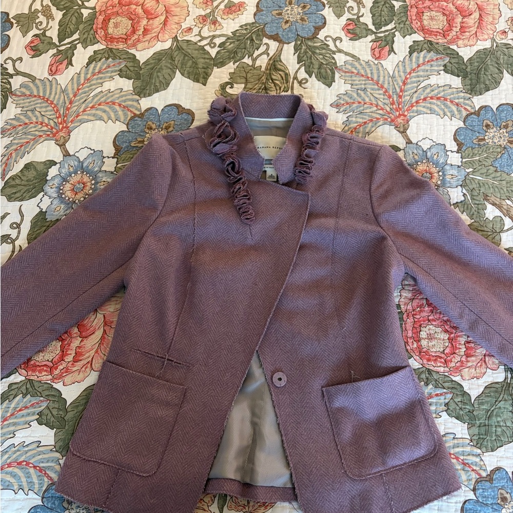 Wool-Blend Ruffle Collar Jacket in Lavender